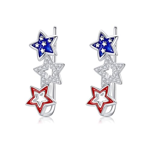 Ear Climbers Earrings for Women Sterling Silver Vintage Ear Crawler Earrings Jewelry Gifts for Women - style: American Flag