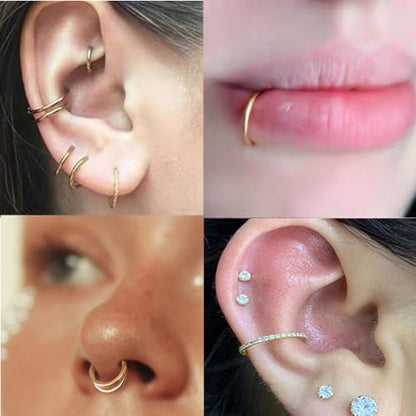 14G 16G 18G Surgical Steel Nose Septum Rings Hoops - Stainless Steel Segment Nose Rings Hoop Helix Cartilage Clicker Daith Tragus Sleeper Hoop Earrings for Women Men 6mm 8mm 10mm 12mm - color: Gold Plated 6PCS, size: 16g 8mm