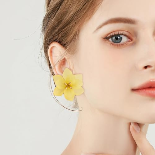 LAXPICOL Fashion Big Flower Clip On Earrings For Women Cute Lovely Acrylic Flower Earrings No piercing Earrings 2.36" - color: yellow