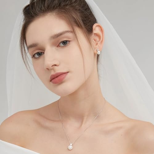 WFYOU Pearl Earrings for Women 925 Sterling Silver Stud Earring | 14K Gold Plated Hypoallergenic Stud Earrings, White Diamond Dainty Bridal Earring, Trendy Jewelry, Wedding Party Gifts - color: Silver B, size: 7mm