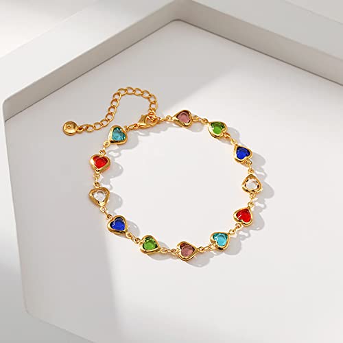 Dainty Gold Bracelets for Women, 18 Gold Plated Adjustable Evil Eye/Butterfly/Beaded/Pearl/Heart/Turquoise Handmade Bracelet for Women - style: Heart