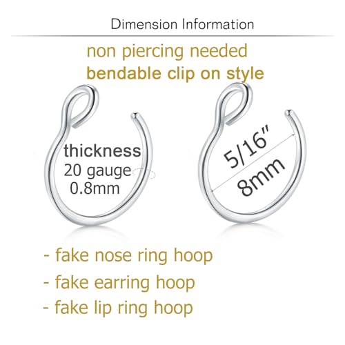 QWALIT Fake Nose Ring Fake Lip Piercing Fake Lip Ring Fake Nose Ring Hoop Fake Snake Bites Fake Lip Piercings Faux Lip Rings Fake Nose Piercing Clip on Nose Ring Spring - color: A3-spring + basic- silver