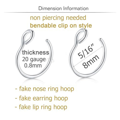 QWALIT Fake Nose Ring Fake Lip Piercing Fake Lip Ring Fake Nose Ring Hoop Fake Snake Bites Fake Lip Piercings Faux Lip Rings Fake Nose Piercing Clip on Nose Ring Spring - color: A3-spring + basic- silver