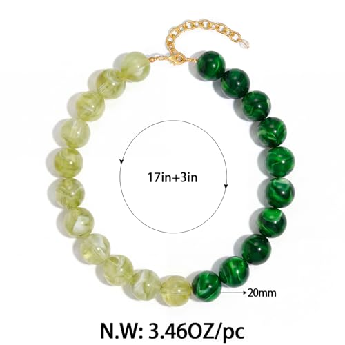 Chunky Beaded Choker Necklace for Women Boho Statement Necklace with Large Pearl Blue Brown Tone Resin Beads Summer Beach Jewelry Gifts - color: Two-Tone Green