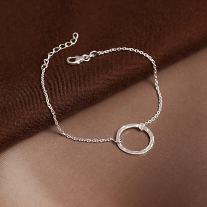 LeCalla 925 Sterling Silver Hammered Link Bracelets for Women | Handmade Bohemian Textured Chain & Oval Link Bracelet | Women's Adjustable Paperclip, Circle & Oval Hammered Bracelets - color: Hammered Open Circle