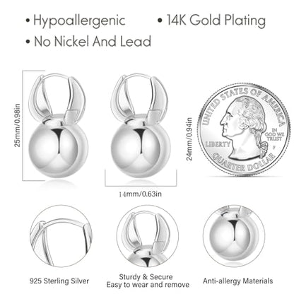 14k Gold Plated Ball Dangle Earrings for Women Sterling Silver Ball Drop Earrings Hypoallergenic Round Balls Hoop Earring Leverback Lightweight Earrings Fashion Jewelry - color: 04-silver