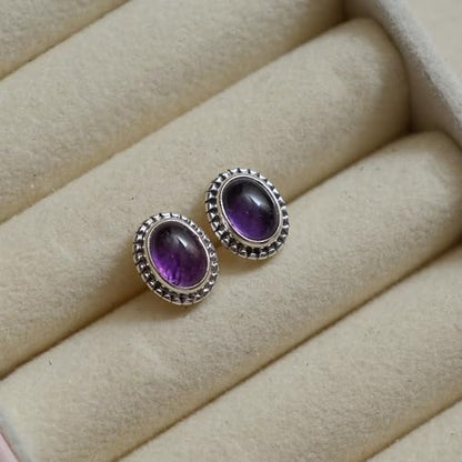 Genuine Gemstone Stud Earrings Oxidized 925 Sterling Silver Stud Earrings Trendy Western Jewelry Everyday Wear Gift For Her