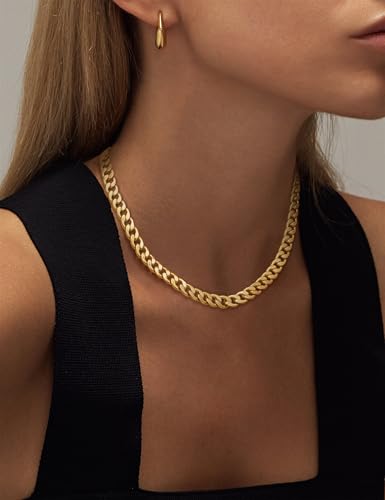 Moodear Gold Necklace for Women 14K Gold Plated Chain Necklace | Gold Chunky Necklace, Dainty Cuban Link Paperclip Chain Layered Necklace, Trendy Fashion Gift for Women Daily Wear - style: Cuban Link Chain