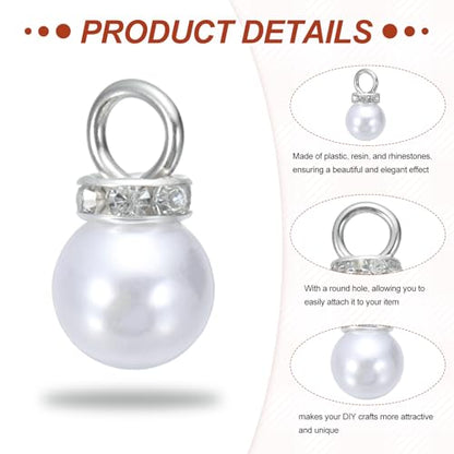 MECCANIXITY 100Pcs Imitation Pearl Pendant 10mm Faux Pearl Beads with Rhinestone for Dangle Jewelry Making Earrings Necklace Bracelets Crafts, White - color: White