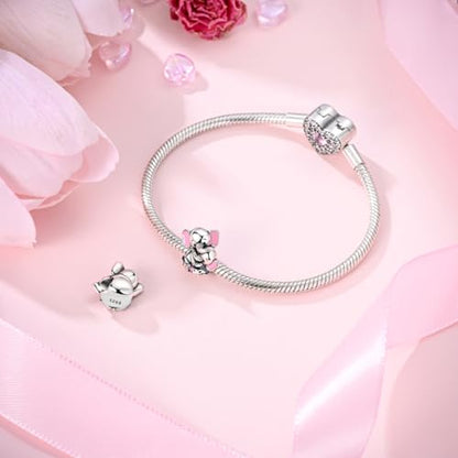 Hapour 925 Sterling Silver Charms for Bracelet Necklace Dangle Pendant Bead | Bear Charm, Elephant Zebra Cat Dream catcher Family Birthday European Jewelry Charm, For Women Mom - color: Elephant and Baby Elephant