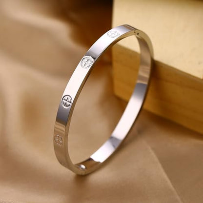 Women's Stainless Steel 18K Gold-Plated Cubic Zirconia Bracelet, Love and Friendship Jewelry Bracelet, Cuff Crystal Jewelry for Mother's Day, Father's Day, Valentine's Day, the Best Gifts for Married and Birthdays - color: Cross Silvery