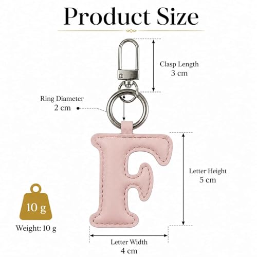 Initial Letter Keychain,Stainless Steel,Colorful Faux Leather Keyring for Backpack,Purse,Car Keys,Gift for Men Women - color: F