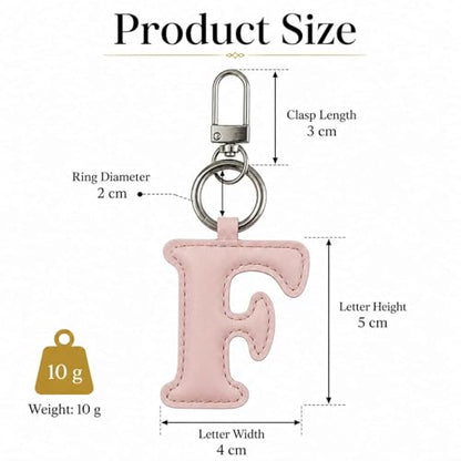 Initial Letter Keychain,Stainless Steel,Colorful Faux Leather Keyring for Backpack,Purse,Car Keys,Gift for Men Women - color: F