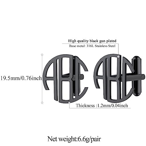 FindChic Stainless Steel Round Cufflinks with Custom Text/Picture/Monogram Letters 18K Gold Plated/Black Color for Men Groom Suits Shirts, with Gift Box - style: 03. custom 3 letters (black)