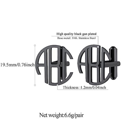 FindChic Stainless Steel Round Cufflinks with Custom Text/Picture/Monogram Letters 18K Gold Plated/Black Color for Men Groom Suits Shirts, with Gift Box - style: 03. custom 3 letters (black)