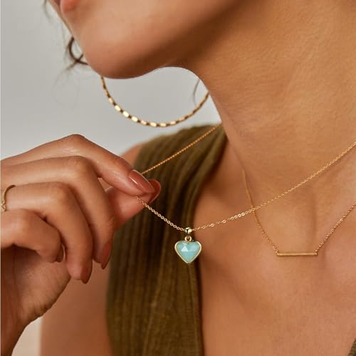 KissYan Healing Crystal Necklace, 14K Gold Plated Natural Stone Pendant Necklace Reiki Quartz Amethyst Citrine Gemstone Spiritual Jewelry Gifts for Women Girls - color: B-Amazonite-Heart