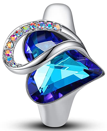 Leafael Infinity Love Women's Adjustable Crystal Heart Ring with Birthstone Crystals Healing Stones, Jewelry Gifts for Women, Birthdays Valentine's Day, Silver-Tone, Open End, Size 6.5-8 - color: 10b-September-Health-Rainbow Sapphire Blue