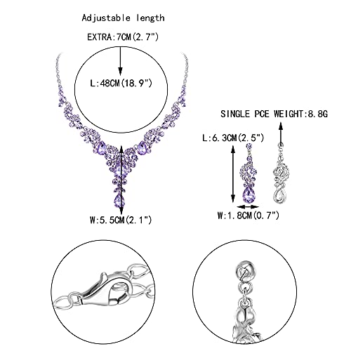 EVER FAITH Rhinestone Crystal Bridal Floral Wave Teardrop Necklace Earrings Set - color: 2pcs_Light Purple