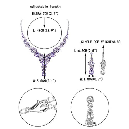 EVER FAITH Rhinestone Crystal Bridal Floral Wave Teardrop Necklace Earrings Set - color: 2pcs_Light Purple