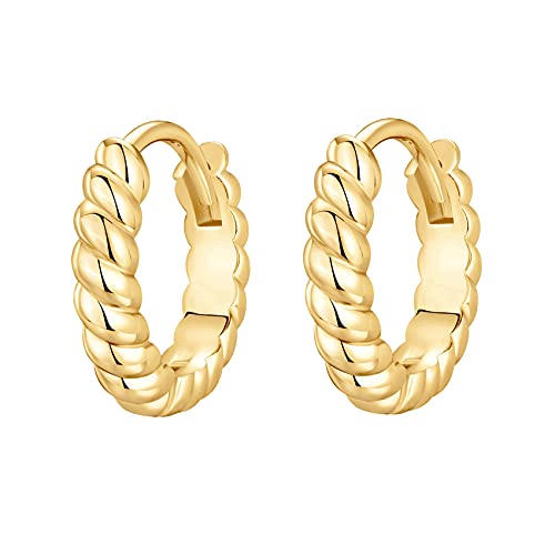 PAVOI 14K Gold Plated 925 Sterling Silver Post Twisted Huggie Earring | Women's Mini Hoop Earrings - color: Yellow Gold, size: 12.5 MM