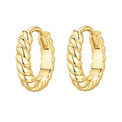 PAVOI 14K Gold Plated 925 Sterling Silver Post Twisted Huggie Earring | Women's Mini Hoop Earrings - color: Yellow Gold, size: 12.5 MM