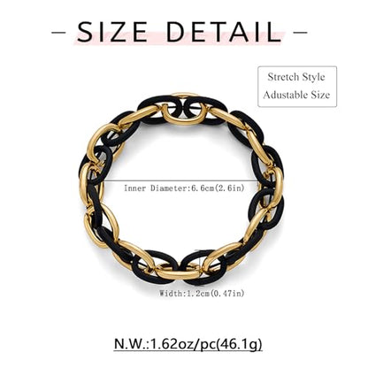WOWORAMA Chunky Chain Bracelet for Women, Gold/Silver | Adjustable Elastic Stretch Bracelet, Thick Chunky Link Bracelet, Statement Jewelry - color: Black and Gold