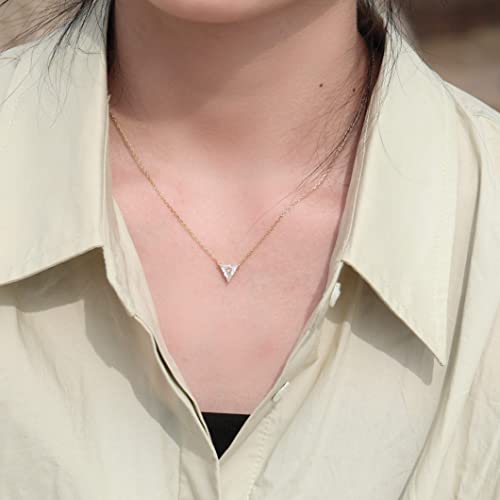 S.Leaf 18K Gold Plated Cubic Zirconia Choker Necklace for Women 925 Sterling Silver Layered Coin Moon Star Heart Circle Crystal Lariat Pendant Necklaces Gifts for Women Trendy - color: Triangle_Gold