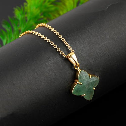 Natural Gemstone Necklace, 4-Petal Floral Stone Prong Dainty Pendant, Gold Plated, Handmade Bohemian Jewelry, Chakra Healing Crystals, Christmas Gift for Women