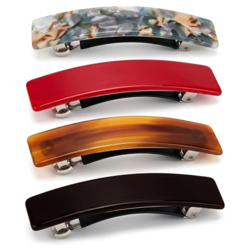 Mistofu Acrylic Hair Barrettes for Women, 4-Pack French Hair Clips | 3.54 in, Unbreakable, Fashion Barrettes for Thick Thin Hair, Gift for Women and Girls, Classic Daily Hair Accessories - color: black,red,blue,brown