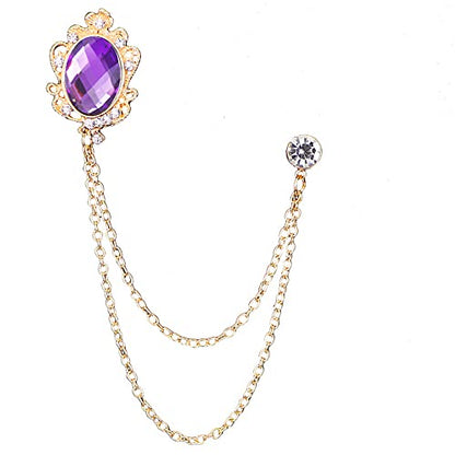 Men's Gem Brooch Lapel Pin Badge Hanging Chains Collar Brooches Pin for Career Suit Tuxedo of Shirts Tie Hat Scarf for Boyfriend Father Birthday - color: Purple