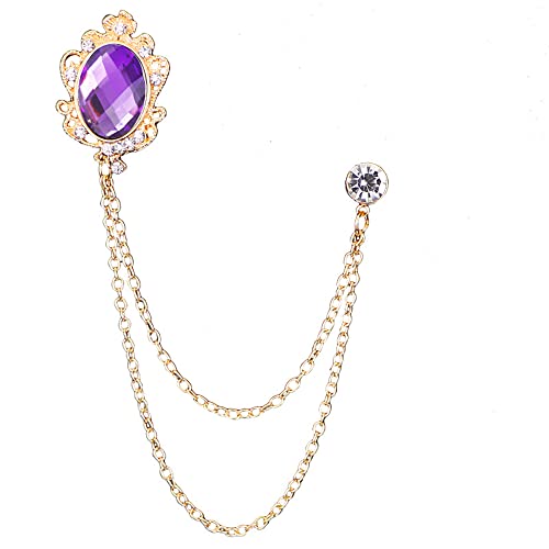 Men's Gem Brooch Lapel Pin Badge Hanging Chains Collar Brooches Pin for Career Suit Tuxedo of Shirts Tie Hat Scarf for Boyfriend Father Birthday - color: Purple