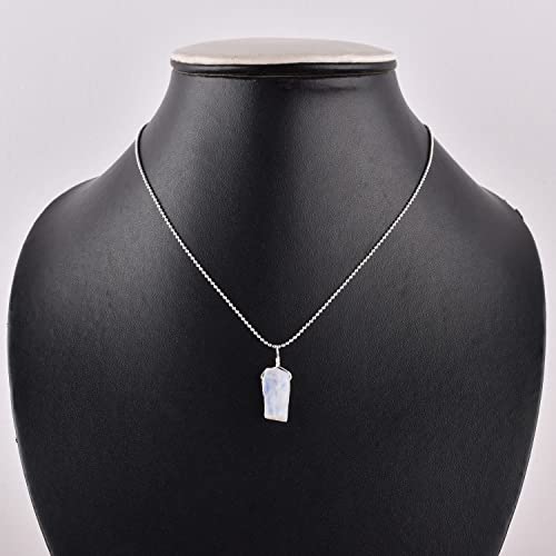 Natural Raw White Moonstone Gemstone Pendant Necklace, Rough Stones, Chakra Healing Crystals, Silver Plated, Birthstone, Handmade, Wedding, Women Jewelry, Valentine Gift, Size 18"