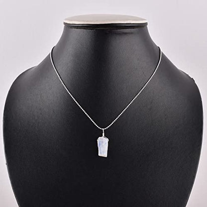 Natural Raw White Moonstone Gemstone Pendant Necklace, Rough Stones, Chakra Healing Crystals, Silver Plated, Birthstone, Handmade, Wedding, Women Jewelry, Valentine Gift, Size 18"