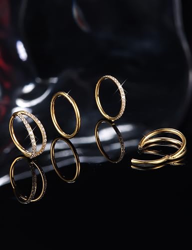 Dochais 4PCS 18G Nose Rings Hoops, Surgical Steel Earrings Tragus Septum Piercing CZ Clicker Ring, Hinged Segment Conch Lip Cartilage Double Hoops 8mm 10mm for Women Men - color: Gold, size: 18G(1.0mm),10mm
