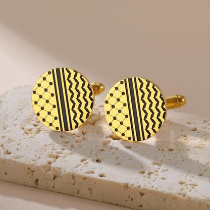 Cufflinks for Men Delicate Stainless Steel Wedding Business Cufflinks Gifts for Groom Husband French Shirt Accessories - style: Polka Dots Style-Gold