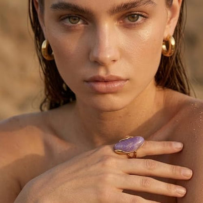 Mchic Colorful Chunky Statement Ring for Women: Boho Large Oval Acrylic Finger Ring Stainless Steel Adjustable Beach Summer Y2K Handmade Jewelry Gift for Women - color: Purple