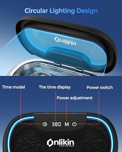 35W Ultrasonic Jewelry Cleaner, 45KHz Retainer Cleaner for Jewelry, 5 Timer & 3 Power Modes, Eyeglasses, Rings, Watch Strap, Dentures - 20oz, 304 Stainless Steel Tank, Quiet <38dB (Black) - color: Black