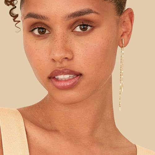 Robaice 14K Gold Plated Dangle Earrings for Women, Long Drop Earrings | Dainty Tassel Earrings Trendy, Hypoallergenic Dangling Lip Block Snake Chain, Threader Earrings for Women, Jewelry Gifts - color: Gold 4