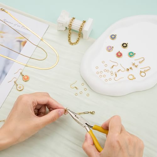 UMAOKANG 8 Mixed Color Enamel Charm, Gold Plated Stainless Steel Round Clover Bulk Charms Pendants DIY for Necklace Bracelet Jewelry Making Crafting - color: Round Clover