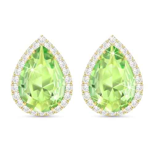 Linawe Women Stud Earrings, Teardrop Diamond Moissanite Cubic Zirconia Earrings Studs Rhinestone Jewelry Gold/Silver/Rose Gold - color: Gold,August