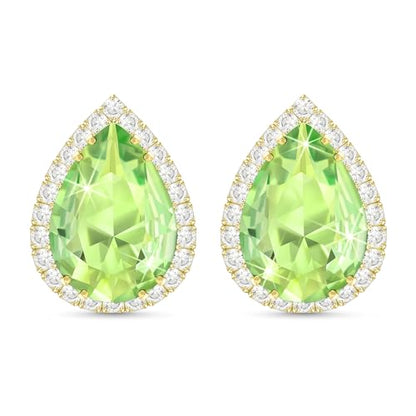 Linawe Women Stud Earrings, Teardrop Diamond Moissanite Cubic Zirconia Earrings Studs Rhinestone Jewelry Gold/Silver/Rose Gold - color: Gold,August