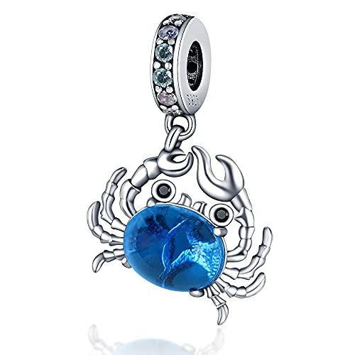 925 Sterling Silver Charms,Hypoallergenic Beads,Compatible with Pandora Bracelets and Necklaces,Women Holiday Gift Pendants - color: Crab Charm
