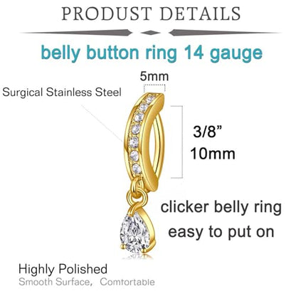 QWALIT Belly Rings - Short Bar Belly Button Rings in Surgical Steel with Opal Stones - 6mm & 10mm - color: E52-clicker 4pcs 10mm gold