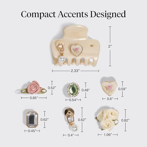 KitschPop ™ Hair Clips For Women with Charm Sets- Pearlized Cream, 7pcs Set | Customizable Cloud Claw Clip With Interchangeable Collectible Cute Charms – Hair Clips For Styling Updo, Half Updos - color: Pearlized Cream