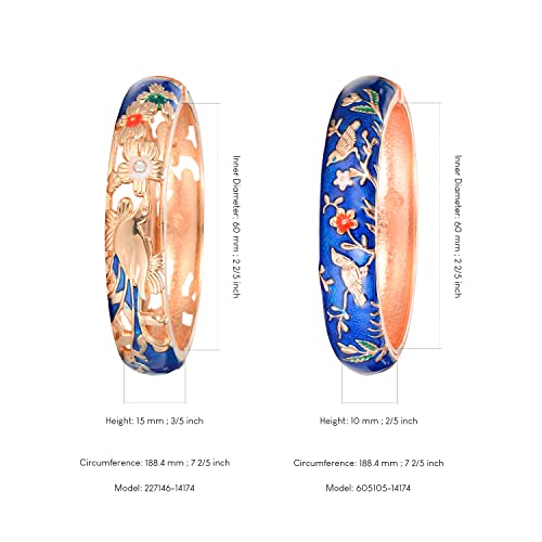 UJOY Cloisonne Indian Bangle Colored Crystal Plated Hinge Cuff Bracelet Hollowed Bird Enamel Jewelry Gift 55C49 - color: 2 Pcs/set-Navy Blue