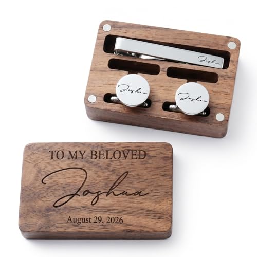 Custom Monogram Cufflinks for Men – Personalized Cuff Links & Tie Clip Set with Engraved Wood Box – Wedding Gifts for Groom, Dad, Groomsmen, Father of the Bride - color: Rose Gold