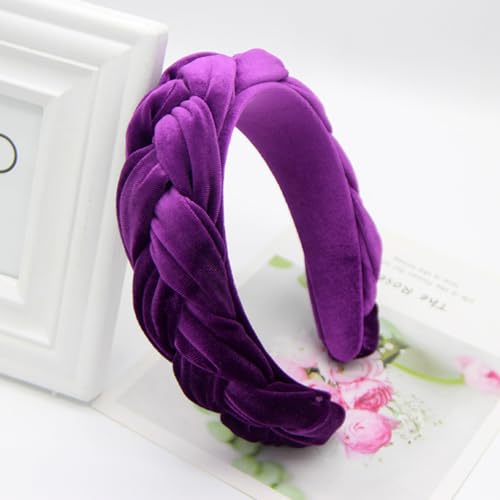 Purple Headbands for Women, Braided Headband Velvet Padded Hair bands, Cute Hair Accessories for Women - color: Purple