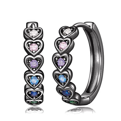 20mm Heart Earring Hoop for Women 925 Sterling Silver Post Multicolor CZ - color: black