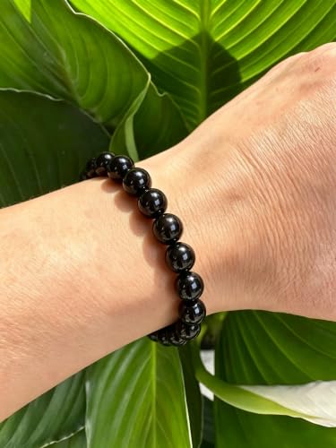 Carnelian Bracelet - Stone of Luck,Stretch Natural Stone Crystal Beads Jewelry Gifts for Women Men Unisex - color: Black Obsidian-Pleasure, size: 10mm