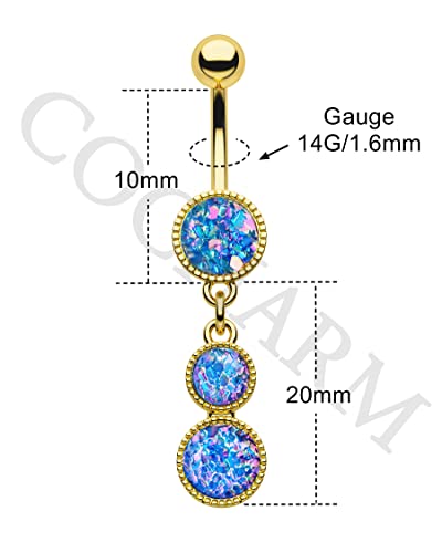 Dangle Belly Button Rings Gold Belly Button Ring Dangling 14G 10MM Sparkly Gold Belly Navel Piercing Jewelry 316L Stainless Steel - color: Blue